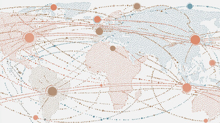 Abstract technology white background. Earth network with glowing nodes and net lines business connection of lines from nodes It is connected to endless nodes and represents the innovation 