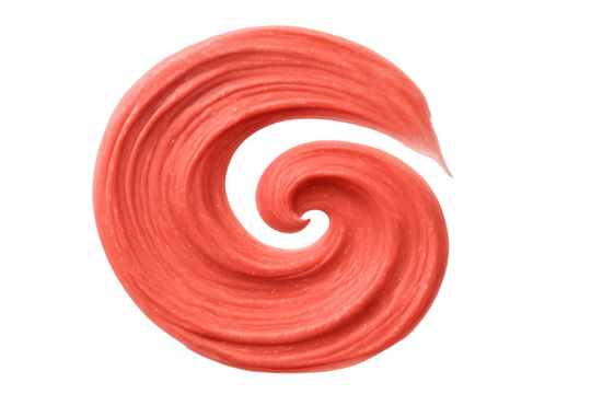 Vibrant red paint swirling dynamically, creating spiral pattern against transparent backdrop, highlighting artistic fluid motion