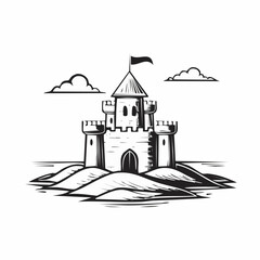 Naklejka premium Sand castle Image. Beautiful sand castle on the sand by the sea image vector isolated on white background.