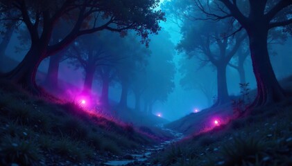 Ethereal Glowing Objects Illuminate Midnight Nebula A Mysterious Nocturnal Scene Perfect for Fantasy, Sci-Fi, and Mystical Projects