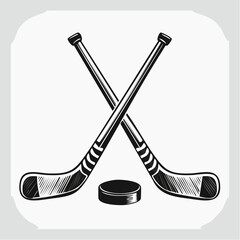 Two crossed hockey sticks and a puck Image Vector Isolated on white Background.
