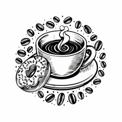 Coffee And Donuts Image Vector Isolated on white Background.