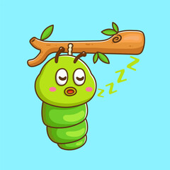 illustration of cute cartoon caterpillar sleeping alone