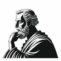 Stoic Greek Philosopher Thinking Man Silhouette Vector isolated on white background.