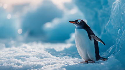 Obraz premium A lone penguin standing on a small iceberg