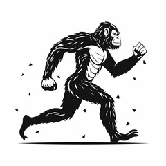 Fototapeta premium Black and white Bigfoot Running Vector Illustration isolated on white background.