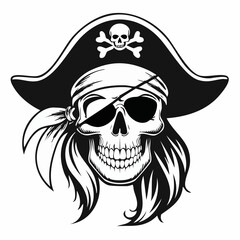 Pirate Skull Head In Bandana Vector Image on white background.