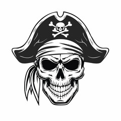 Pirate Skull Head In Bandana Vector Image on white background.