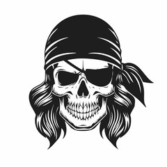 Pirate Skull Head In Bandana Vector Image on white background.