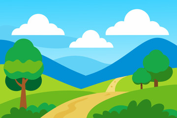 Obraz premium Vector Illustration Of An Idyllic Landscape With A Footpath