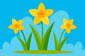 Naklejka premium Nature Scene With Yellow Daffodil Flowers In Garden