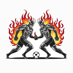 Hellfire Soccer Duel Between Demons with Intense Flames and Wild Energy image vector.