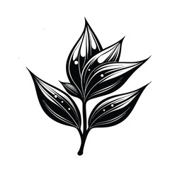 Stylized Botanical Plant with Detailed Leaves Silhouette - Abstract Nature, Floral & Growth Art