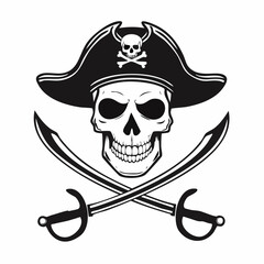Pirate Skull with Crossed Sabers Image Vector Isolated on white background.