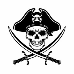 Pirate Skull with Crossed Sabers Image Vector Isolated on white background.