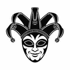 Black and White Jester Mask Vector. Jester Venetian Mask Stock Illustrations.