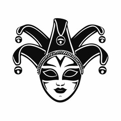Black and White Jester Mask Vector. Jester Venetian Mask Stock Illustrations.