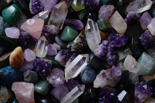Serene Amethyst and Quartz Crystal Collection: Mystical, Luxurious, Textured Background