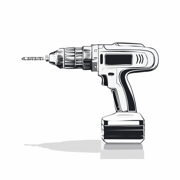 cordless drill black and white clip art preview