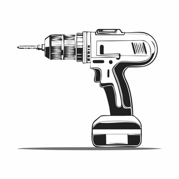 black and white cordless drill clip art preview
