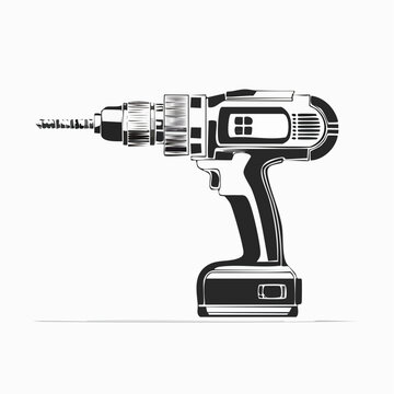 black cordless drill on white background clip art preview