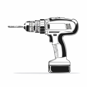 black and white cordless drill clip art preview