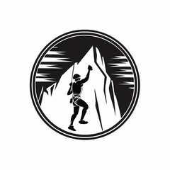 Rock Wall Climbing Silhouette Design Logo Vector isolated on white background.