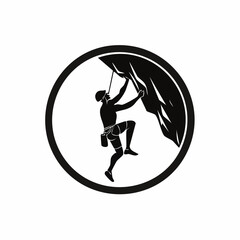 Rock Wall Climbing Silhouette Design Logo Vector isolated on white background.
