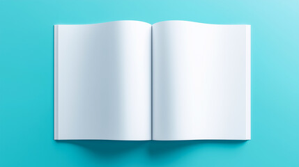 Fototapeta premium Open Blank Book on Blue Background 