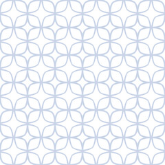 Subtle vector linear ornament. Abstract geometric seamless pattern with outline grid, diamonds, net, lattice texture. Simple blue and white background. Modern luxury repeated design for decor, print