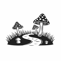 A path in the forest with mushrooms and grass image vector isolated on white background.