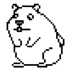 Pixel art of a cute lemming standing in a neutral pose with a subtle expression