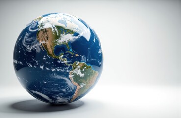 A globe representing Earth with detailed continents and oceans on a plain background
