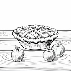 Homemade Apple Pies on white wooden image vector isolated on white background.