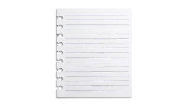 Blank lined paper sheet with binder holes on the left