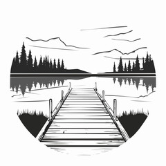 Obraz premium Empty dock set against a serene breathtaking lake image vector isolated on white background.
