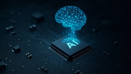 AI Microchip with Holographic Neural Brain Projection on Circuit Board