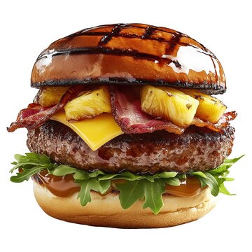 Fototapeta A Hawaiian burger isolated on a white background