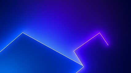 Futuristic composition of glowing geometric shapes in blue and purple gradients.