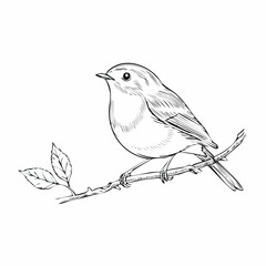 European Robin Perched on a Branch in Spring Nature Image vector isolated on white background.
