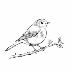European Robin Perched on a Branch in Spring Nature Image vector isolated on white background.