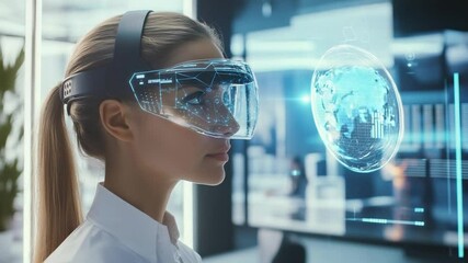 Young professional woman using virtual reality glasses for business innovation - Powered by Adobe