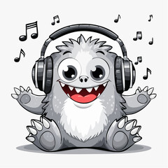 Adorable Monster Enjoying Music with Headphones in a Fun and Playful Vector Illustration