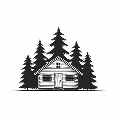 Fototapeta premium Cabin Middle Forest Vector Image isolated on white background.