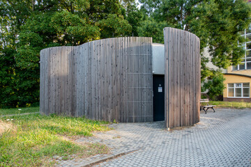 The building has organic shapes that completely contradict the conventional perception of public...