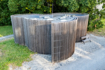 The building has organic shapes that completely contradict the conventional perception of public...