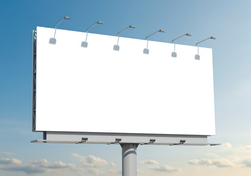 Mockup empty white advertising billboard on sky background. Outdoor advertisement template poster for urban commercial marketing campaigns