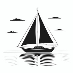 Silhouette of a Peaceful Sailboat Drifting Gracefully in the Middle of the Vast Ocean