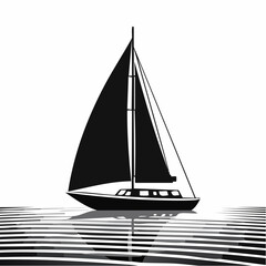 Silhouette of a Peaceful Sailboat Drifting Gracefully in the Middle of the Vast Ocean