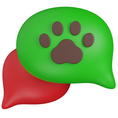 3d render Paw Print Chat Bubbles